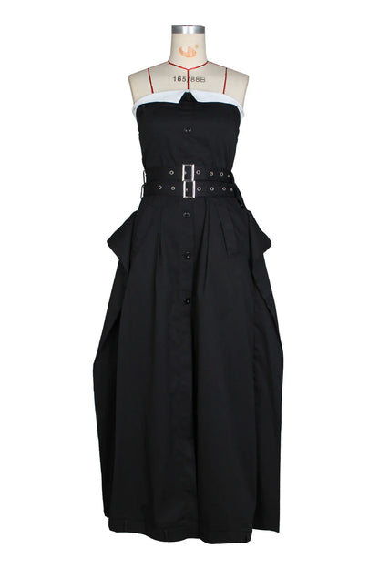 Single-breasted Contrast Neck double-belt Dress