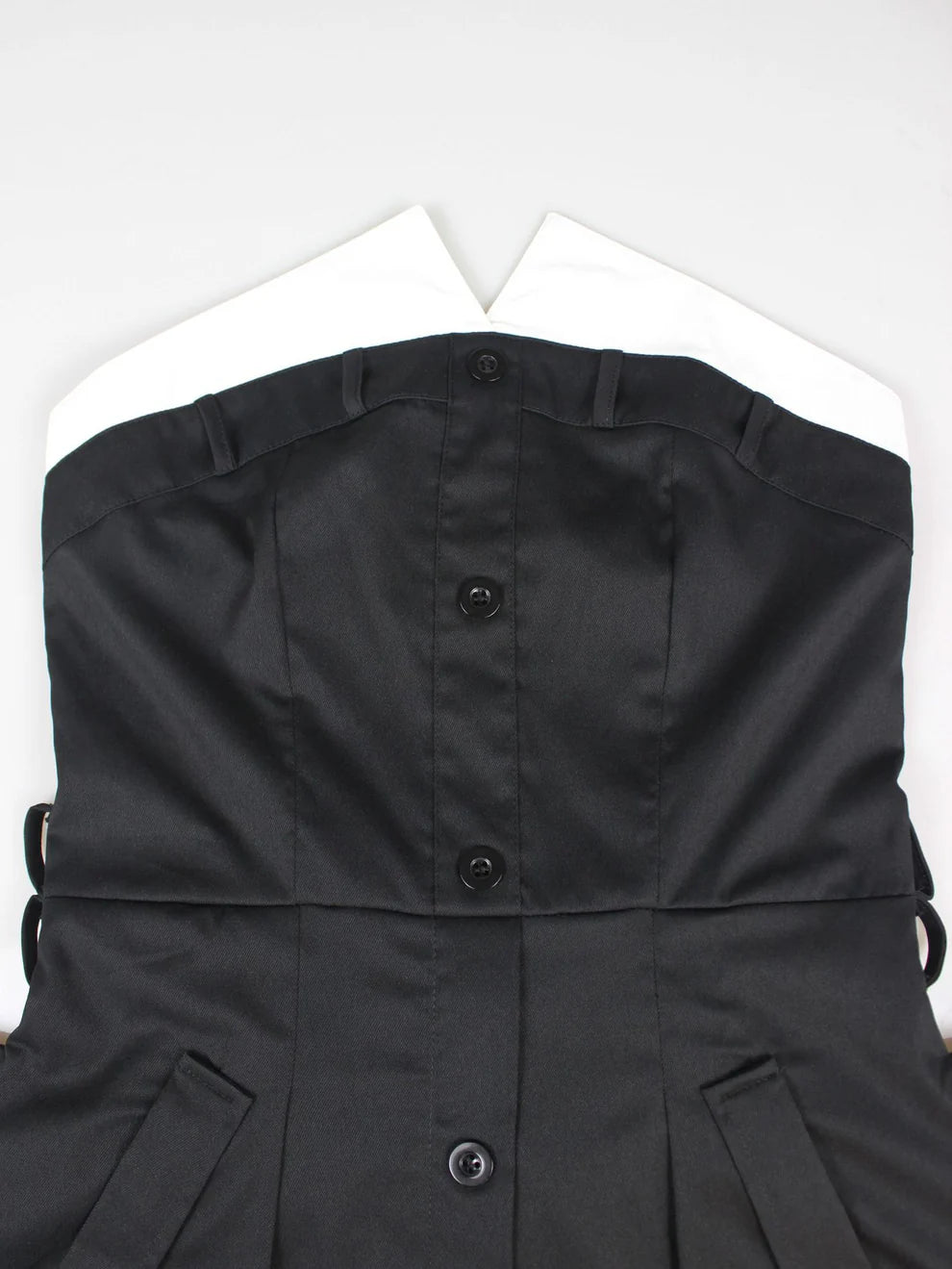 Single-breasted Contrast Neck double-belt Dress