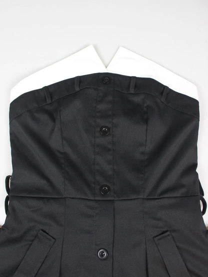 Single-breasted Contrast Neck double-belt Dress