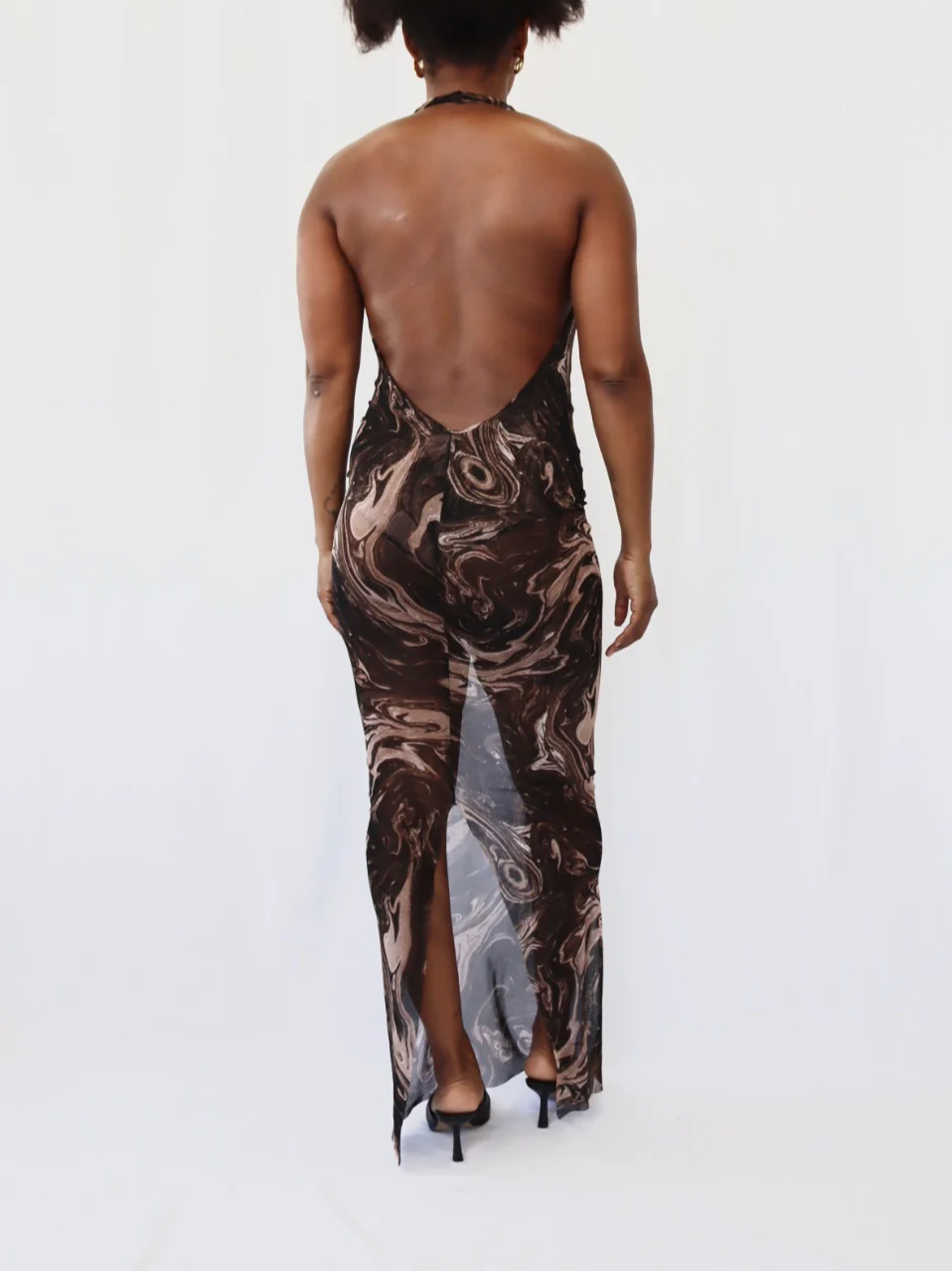 Sheer Spaghetti-Strap Printed Dress