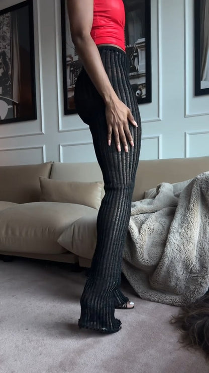 Mesh Waist Straight-Leg Pants