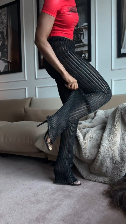 Mesh Waist Straight-Leg Pants