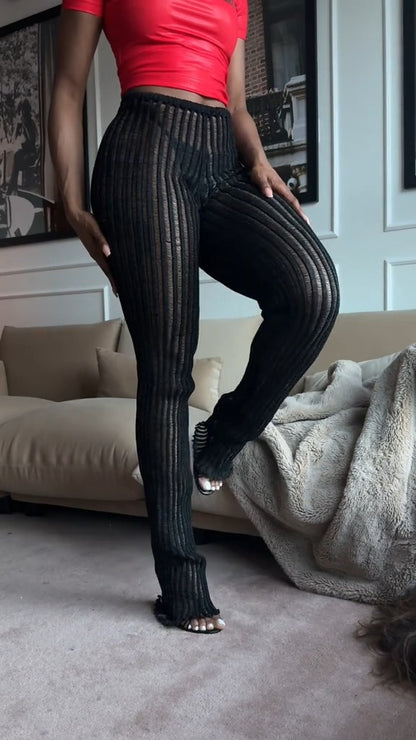 Mesh Waist Straight-Leg Pants