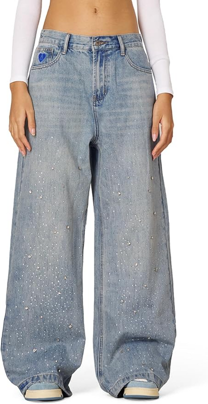 Rhinestone Application Loose Jeans