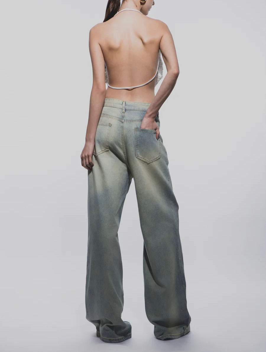 Cutout Low-Waisted Wide-Leg Jeans