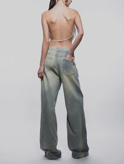 Cutout Low-Waisted Wide-Leg Jeans