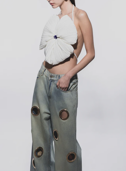 Cutout Low-Waisted Wide-Leg Jeans
