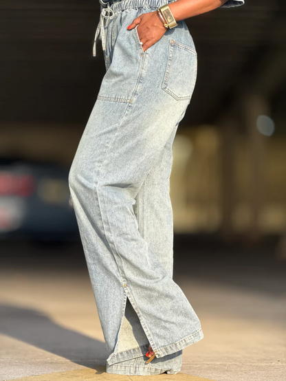 Elastic Waist Denim Jumpsuit