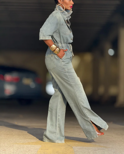 Elastic Waist Denim Jumpsuit