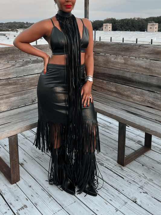 Leather Top+ Fringe Skirt