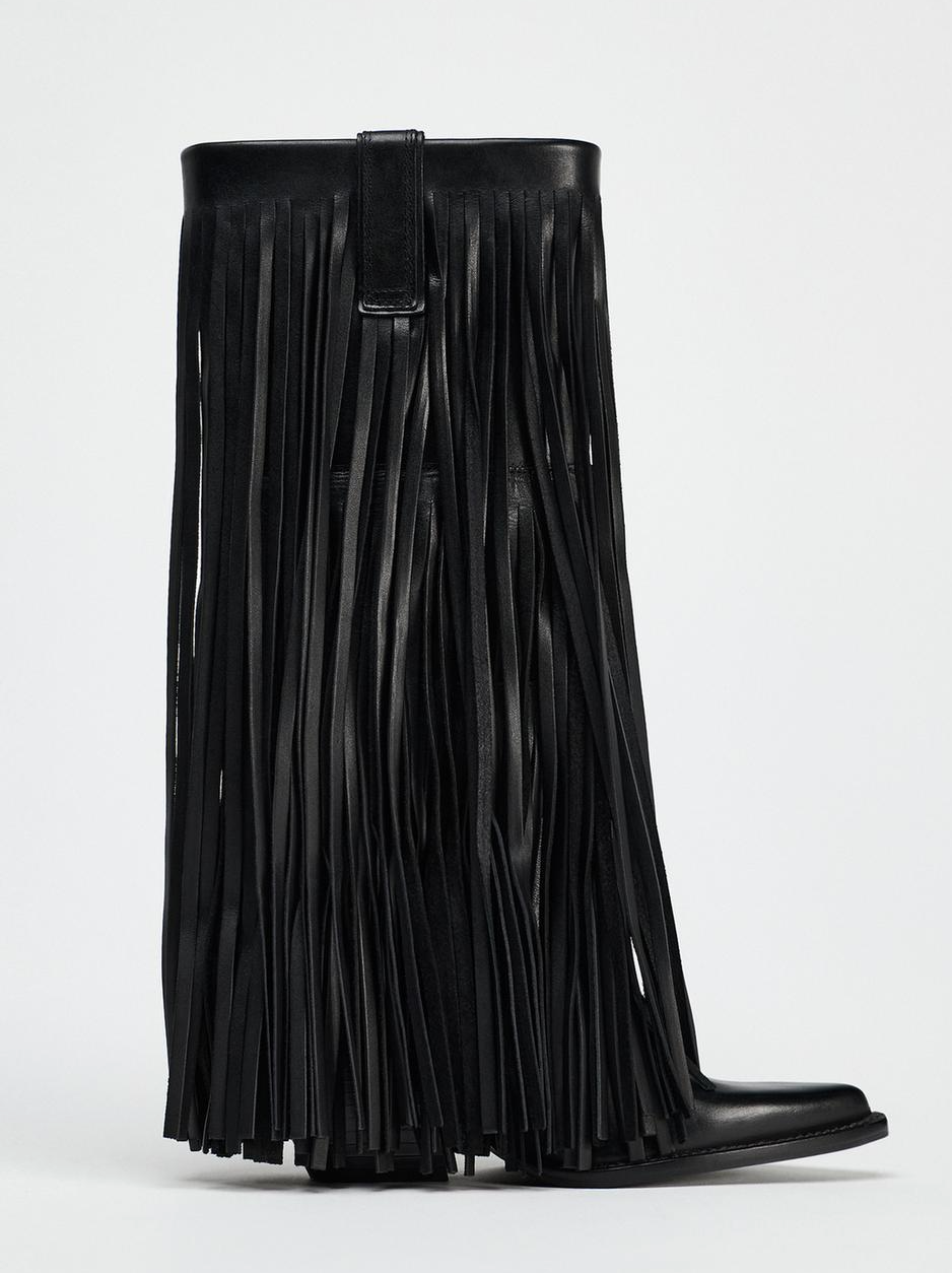 Fringe-Trimmed Leather Cowboy Boots