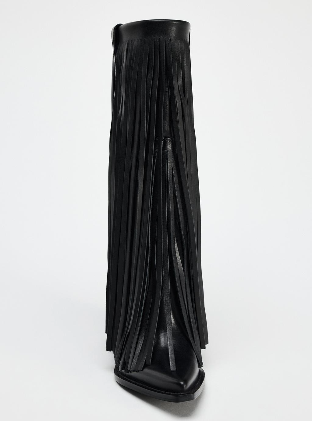 Fringe-Trimmed Leather Cowboy Boots