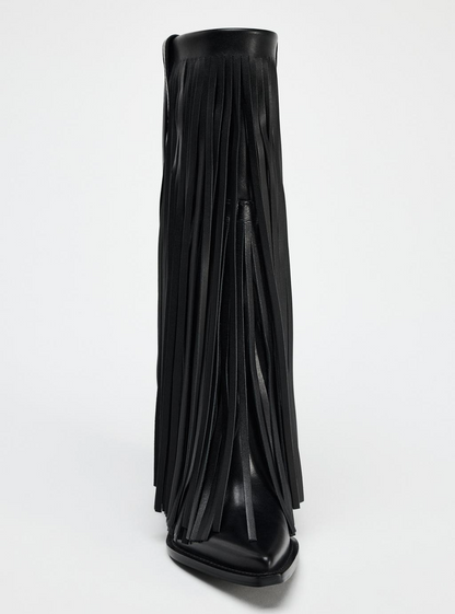 Fringe-Trimmed Leather Cowboy Boots