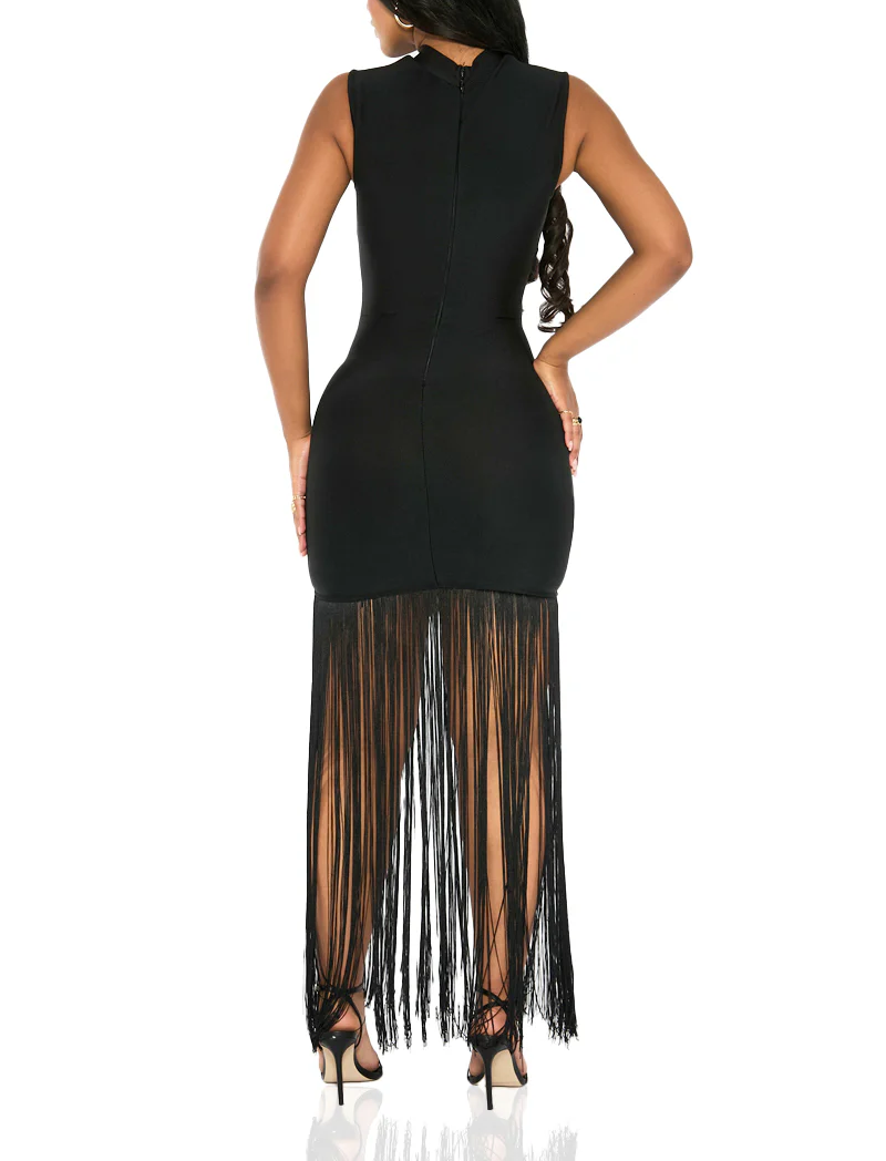 Fringe-Trimmed Sexy Fitted Dress