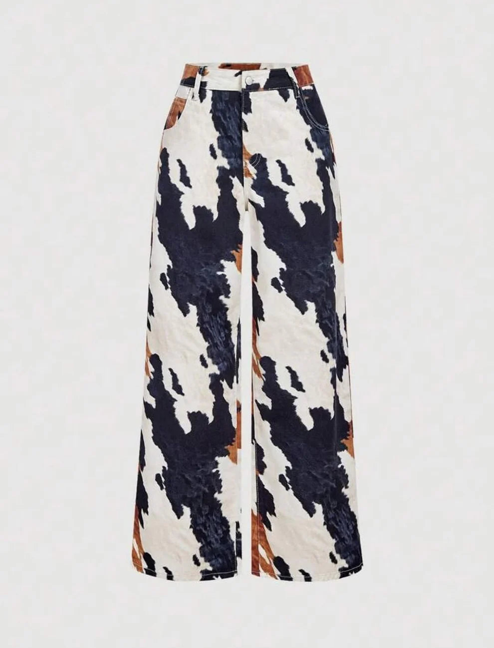Cow print straight-leg pants