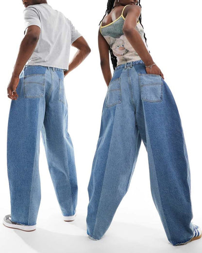 Unisex Balloon Jeans In Patchwork Midwash
