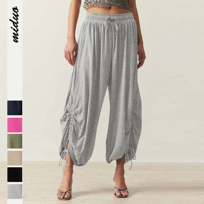 Solid Color Wide-Leg Loose Pants With Large Pockets