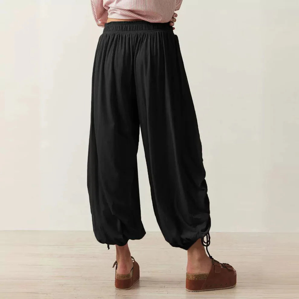 Solid Color Wide-Leg Loose Pants With Large Pockets