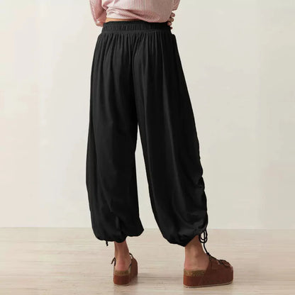 Solid Color Wide-Leg Loose Pants With Large Pockets