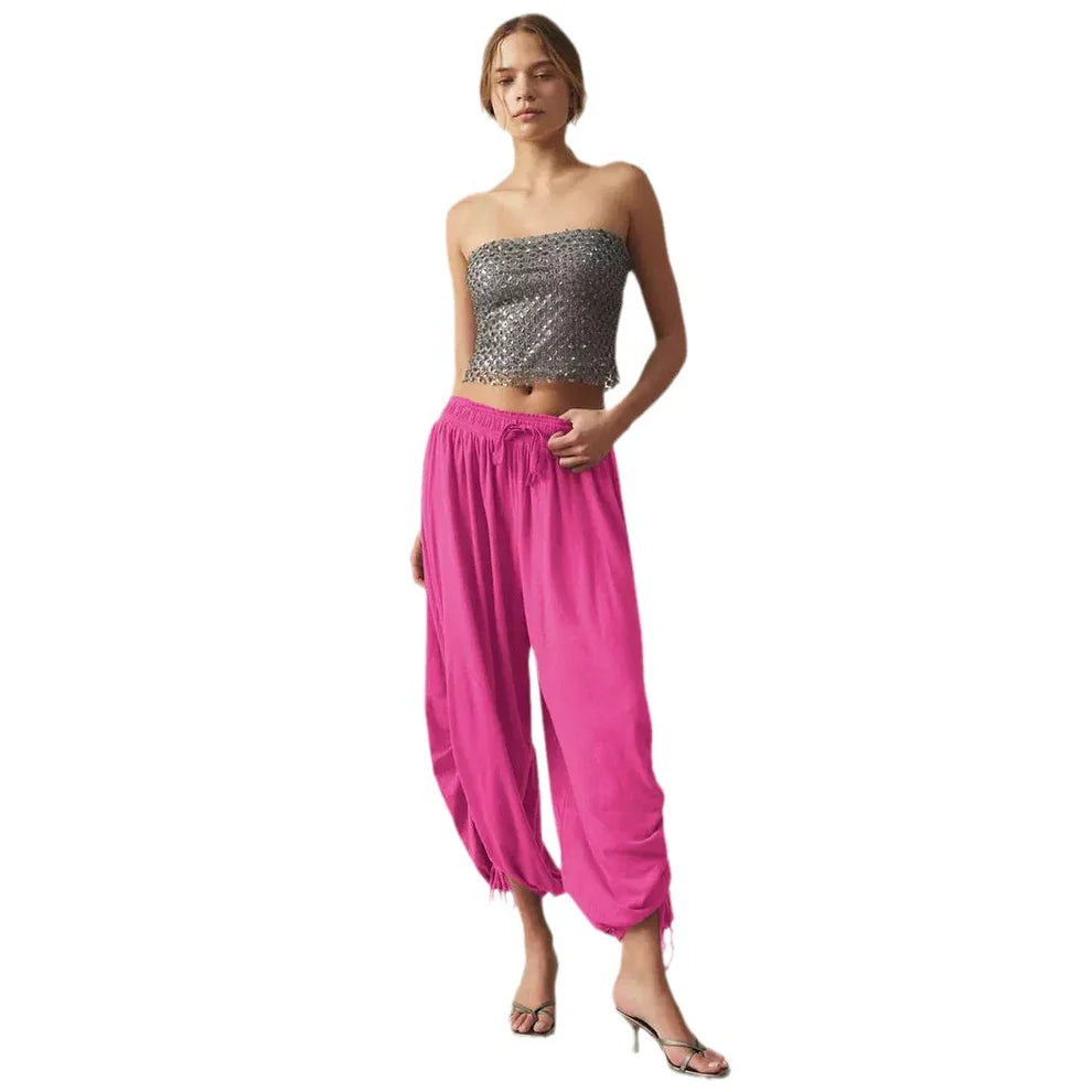Solid Color Wide-Leg Loose Pants With Large Pockets