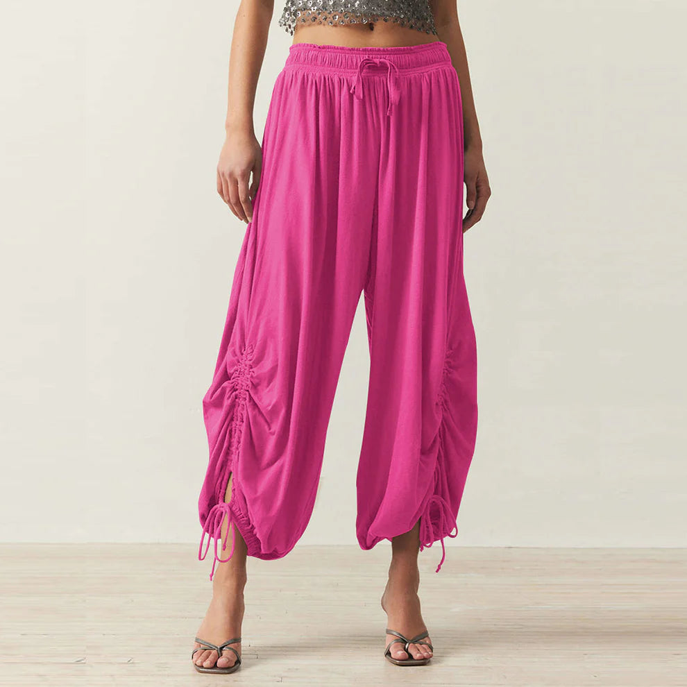 Solid Color Wide-Leg Loose Pants With Large Pockets