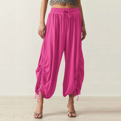 Solid Color Wide-Leg Loose Pants With Large Pockets