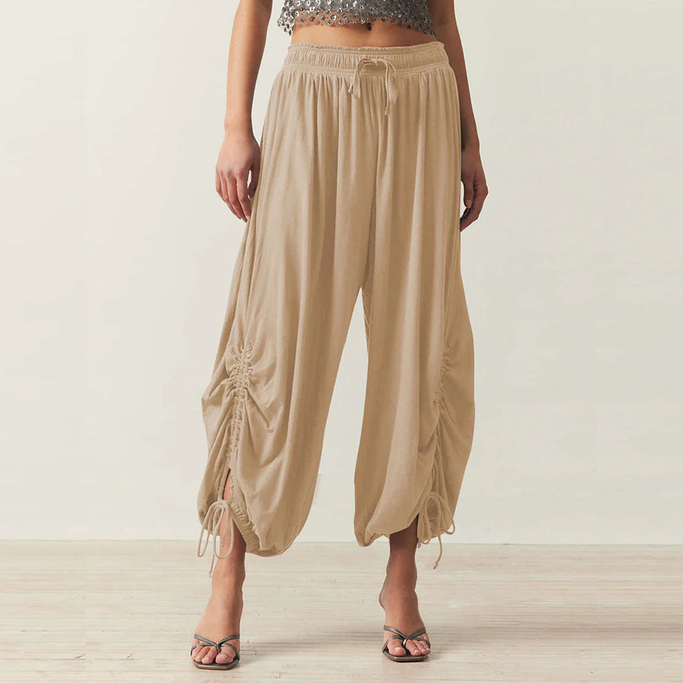 Solid Color Wide-Leg Loose Pants With Large Pockets