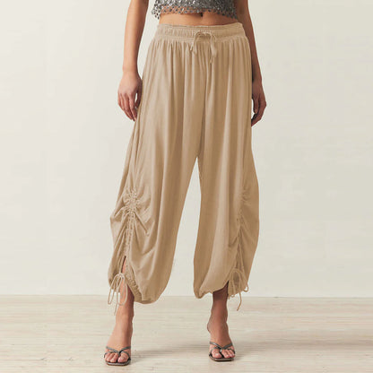 Solid Color Wide-Leg Loose Pants With Large Pockets