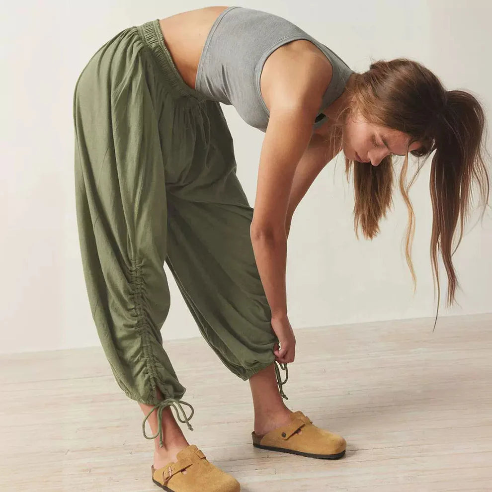 Solid Color Wide-Leg Loose Pants With Large Pockets