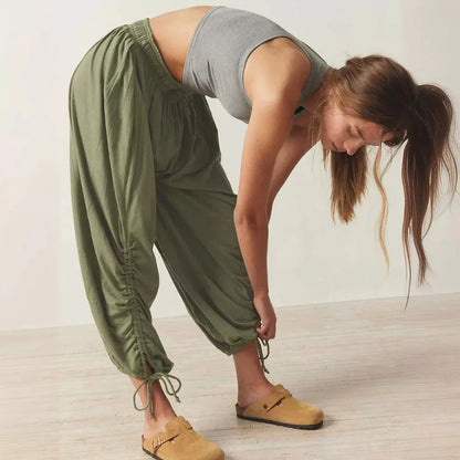 Solid Color Wide-Leg Loose Pants With Large Pockets