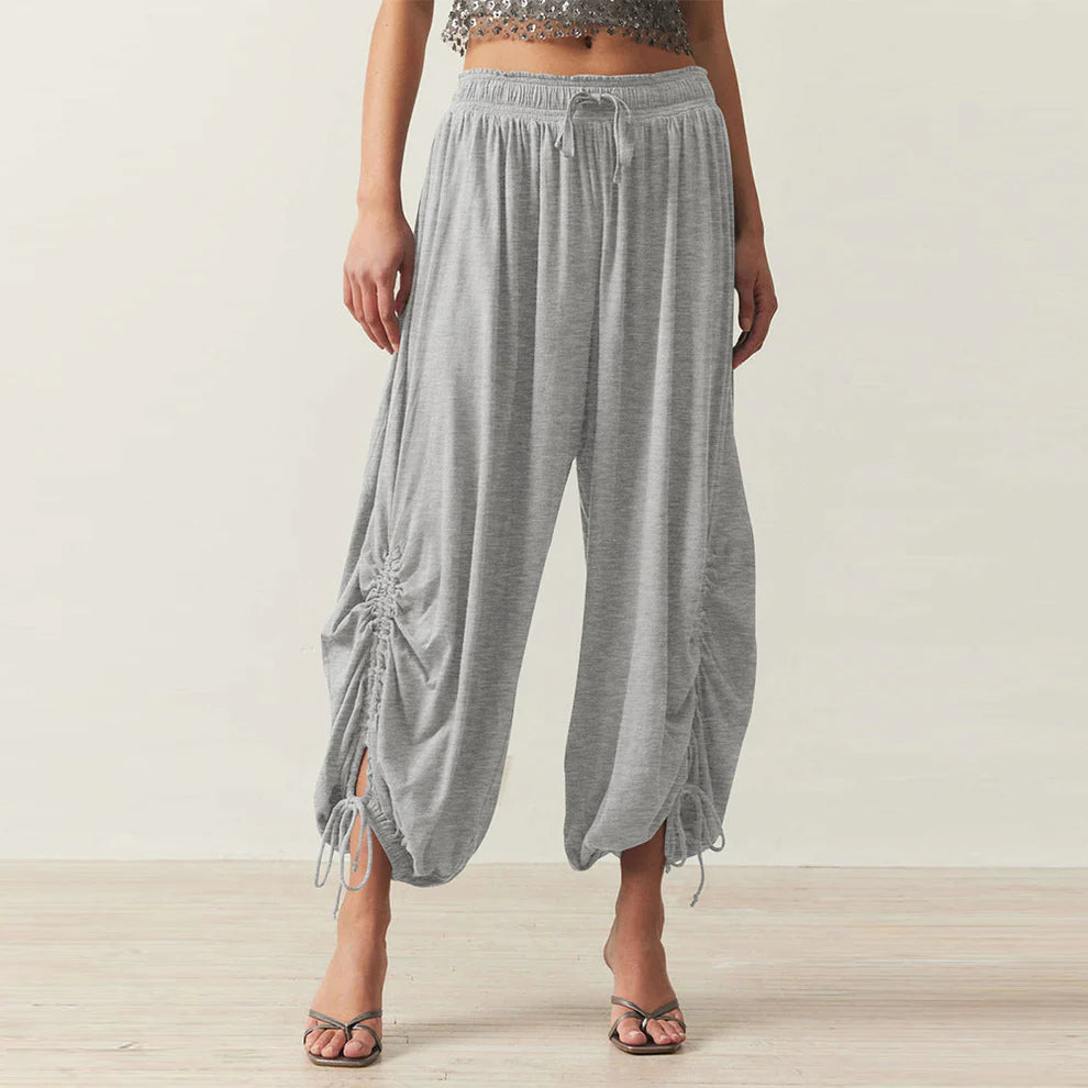 Solid Color Wide-Leg Loose Pants With Large Pockets