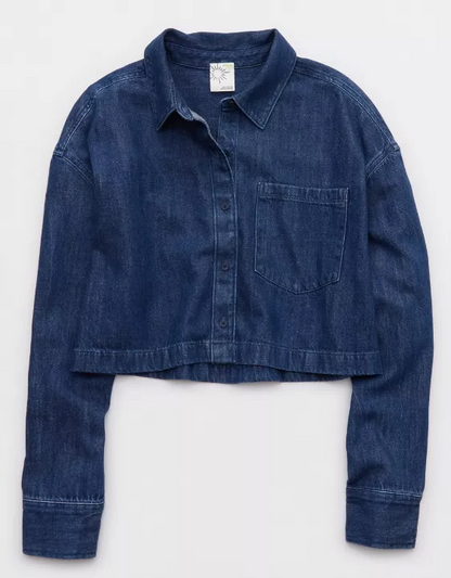 Cropped Button Denim Top + Button Skirt