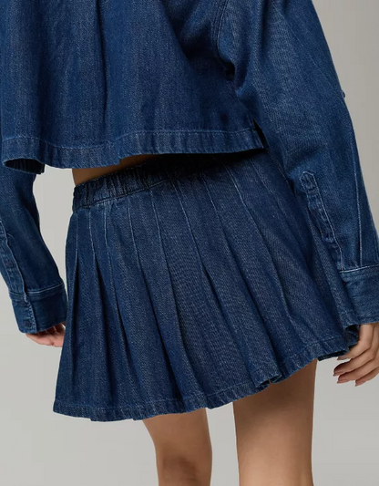 Cropped Button Denim Top + Button Skirt