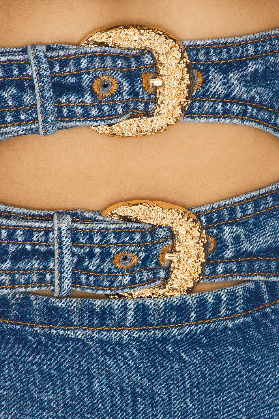 Backless Denim Button-Front Dress