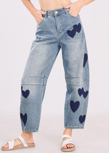 Wide Leg Printed Denim Pants