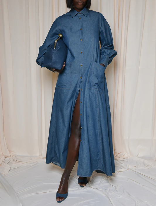 Flared Shirt Denim Dress