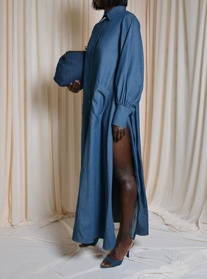 Flared Shirt Denim Dress