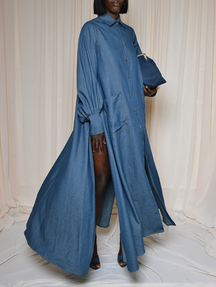 Flared Shirt Denim Dress