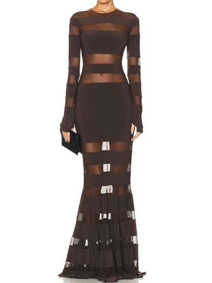 See-through Mesh Patchwork Maxi Dress