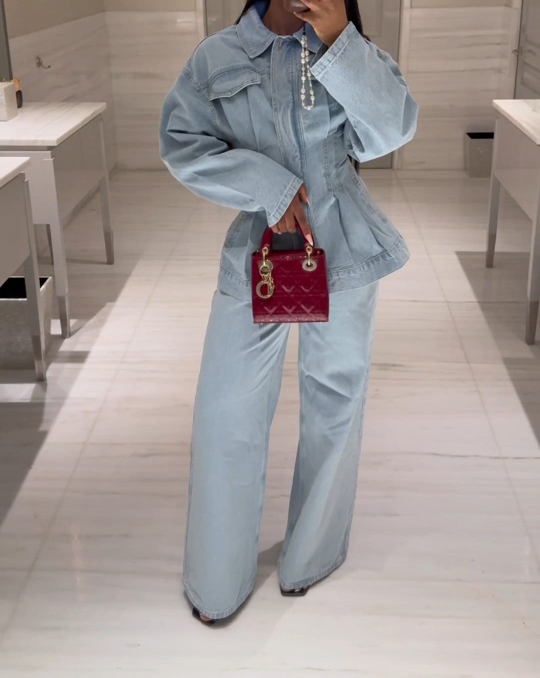 Autumn Denim Pleated Set