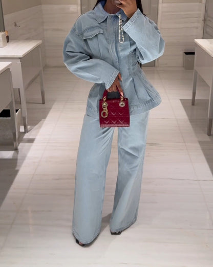 Autumn Denim Pleated Set