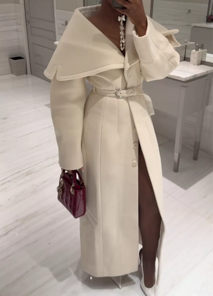 Fashionable Belted Wool Felt Coat