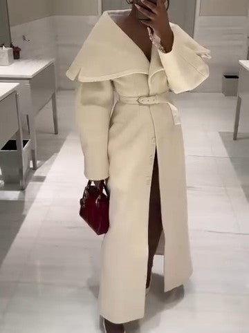 Fashionable Belted Wool Felt Coat