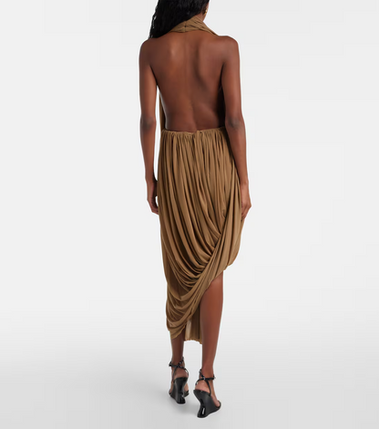 Draped Open-Back Cocktail Dress