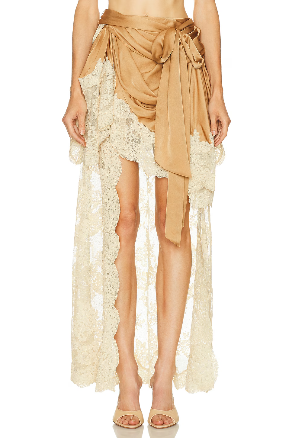 Satin Layered Pleated Lace Skirt