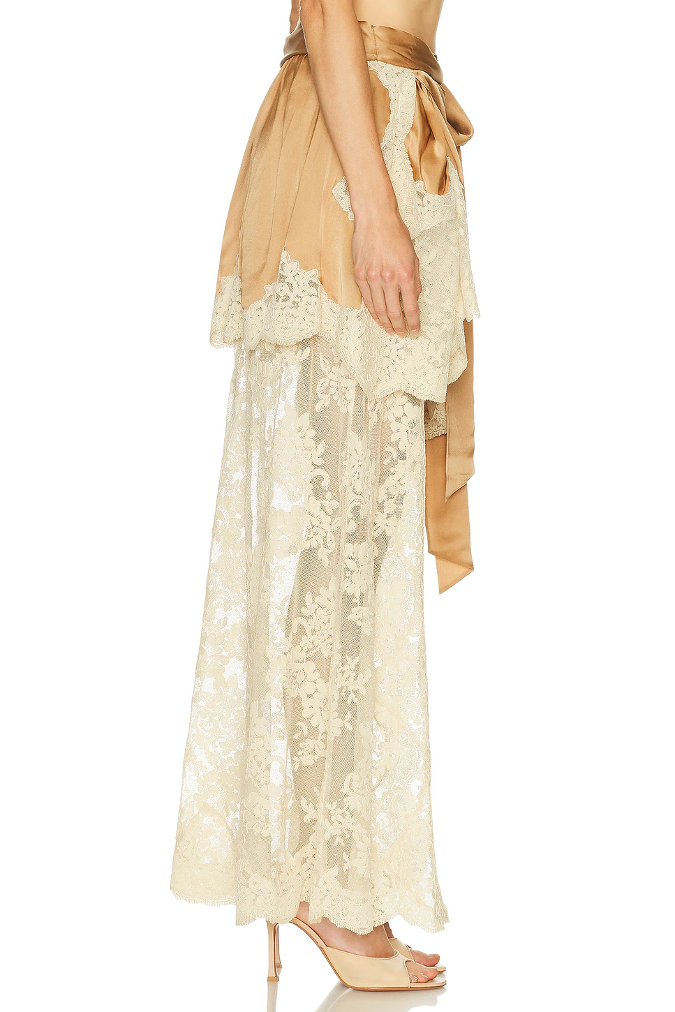 Satin Layered Pleated Lace Skirt