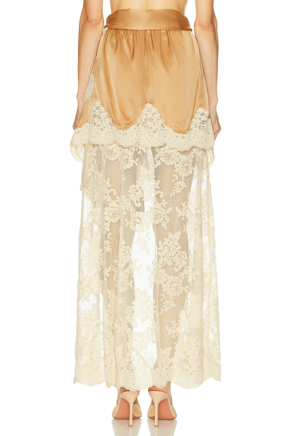 Satin Layered Pleated Lace Skirt