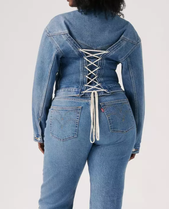 Denim Jacket with Tie-Back Detail
