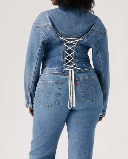 Denim Jacket with Tie-Back Detail