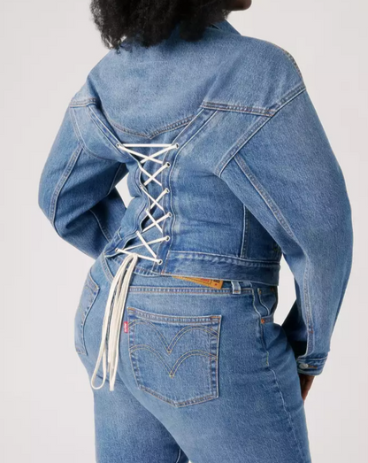 Denim Jacket with Tie-Back Detail